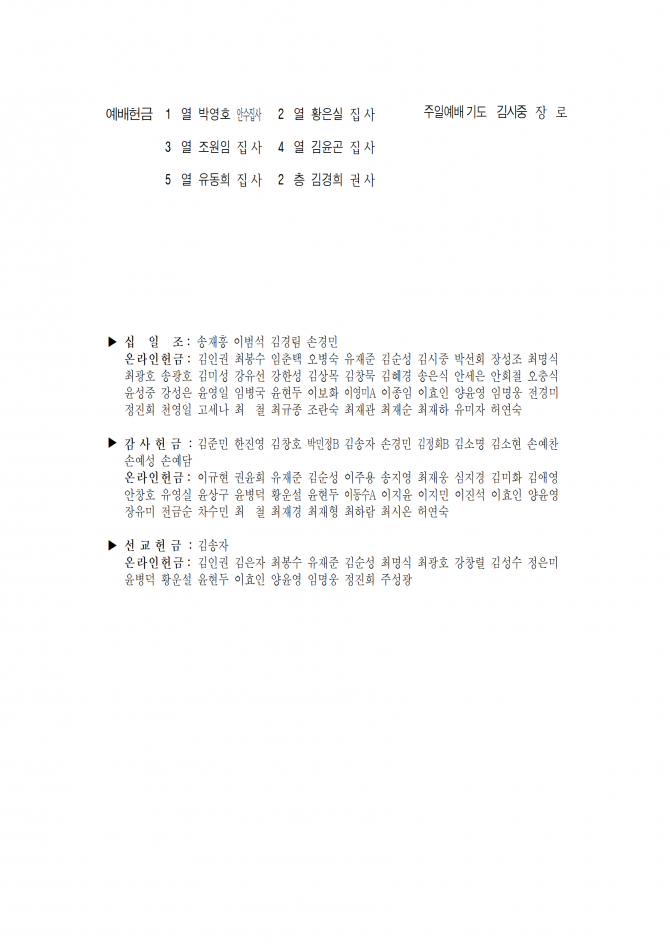 헌금자 명단